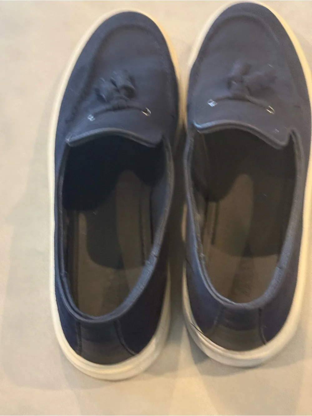 Zara Navy Suede Tassel Slip-On Loafers with Cream Sole